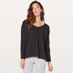 Lululemon Back In Action Long Sleeve Shirt W3BITS Black Relaxed Fit Stretch GUC